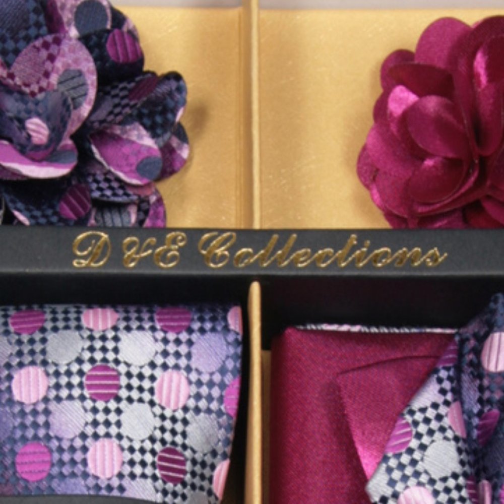 6 Piece Pink Purple Silver Necktie & Bow Tie Set - Picture 6 of 6